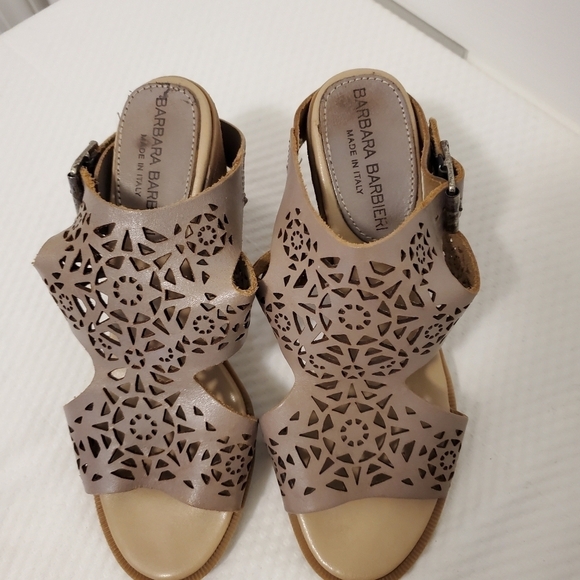 Barbara Barbieri Slingback Cutout Leather Peep Toe Heels Size 6 boho - Picture 7 of 14